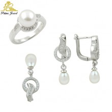 Gümüş zirkon taşlı set ( İnci)